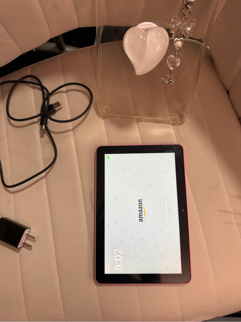Amazon Pink kindle Fire 8 Tablet with Charger and Clear Protective Case
